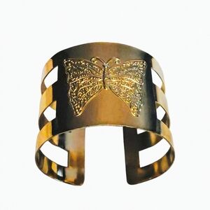 Gold Tone Thin Metal Butterfly Cuff Bracelet